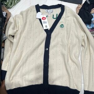 WOOX Beige Cardigan with Navy Trim